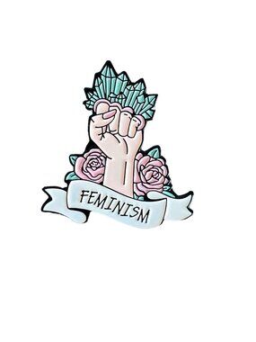 FEMINISM Womens Crystals Pink Enamel Lapel Pin NEW
